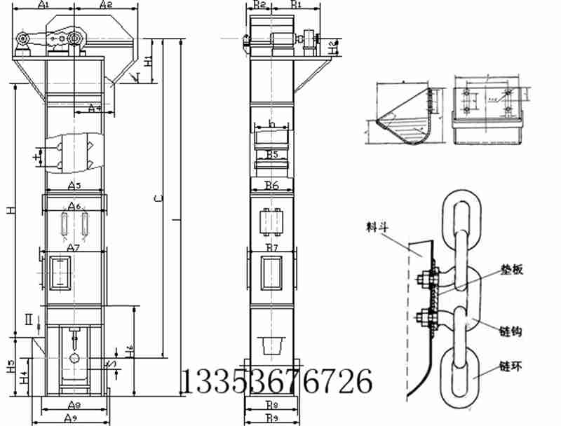 高效提升機(jī)-GTD、GTH高效斗式提升機(jī)產(chǎn)品外形示意圖料斗參數(shù)表